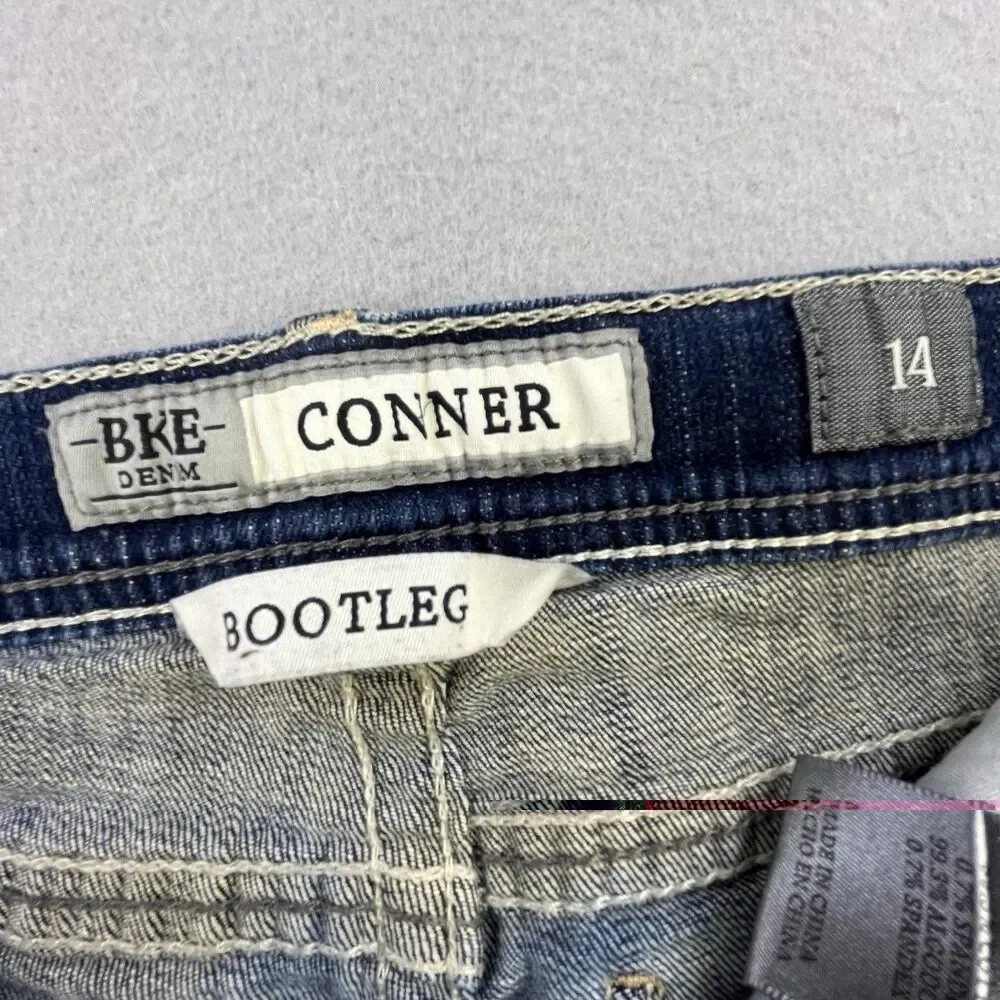 BKE Conner Bootcut Jeans Youth Size 14 Blue Denim Embroidered Whiskering